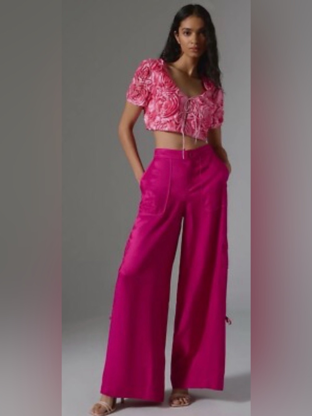 Anthropologie Pilcro Silky Cargo Pants Fuchsia Pink Wide Leg Size 8